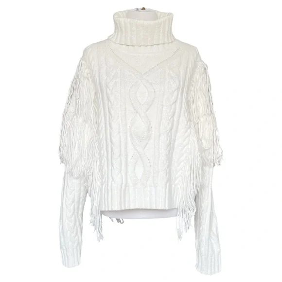 Ronny Kobo Maram Fringed Cableknit Turtleneck Sweater Women’s XL - Picture 6 of 11